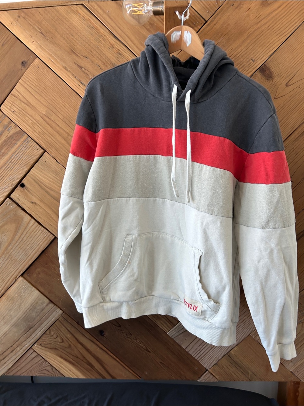 Marine Layer Gray, Red & Cream Stripe Pullover Hoodie